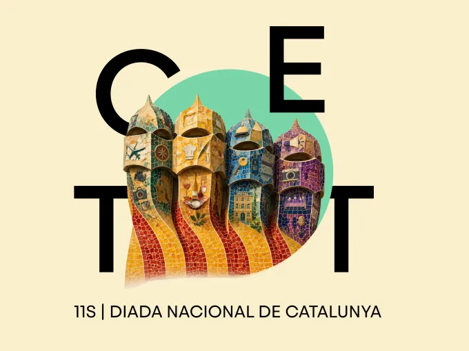 4 edificis modernistes unificats amb la senyera i el logo del CETT.
