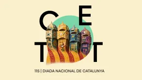 4 edificis modernistes unificats amb la senyera i el logo del CETT.