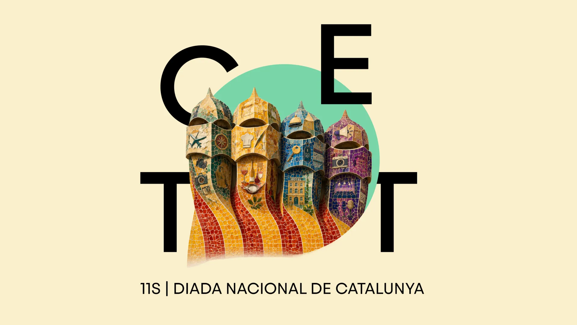 4 edificis modernistes unificats amb la senyera i el logo del CETT.